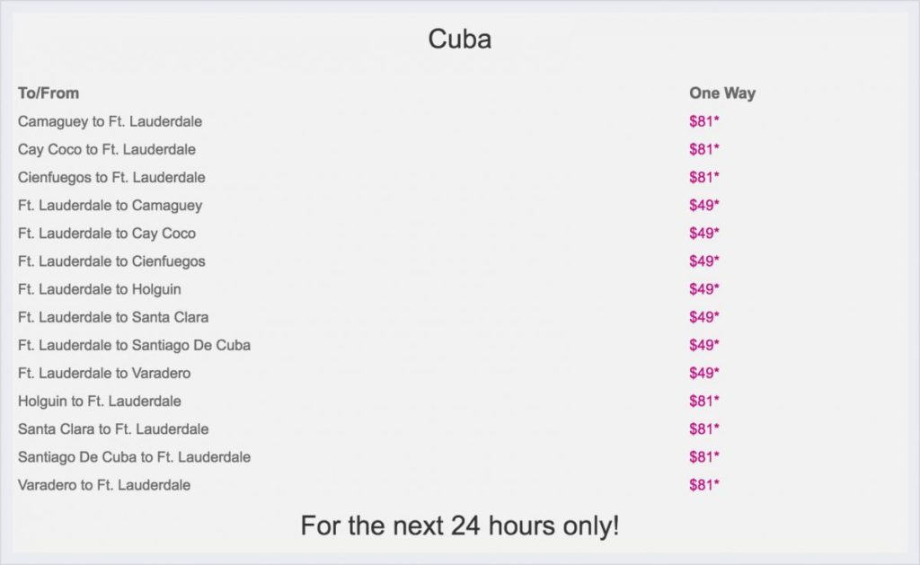 SILVER AIRWAYS Lowering Prices in Flights to Cuba. 49 Promotion